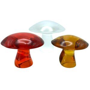 3 Viking Glass Mushrooms Persimmon Orange Amber Frosted Vintage MCM 60s 70s RARE